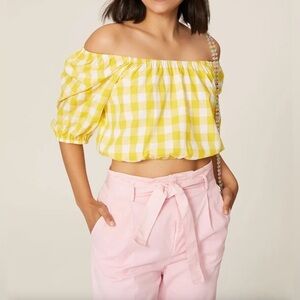 Color Me Courtney Yellow Gingham Kris Crop Top 100% Cotton Women’s Size Small